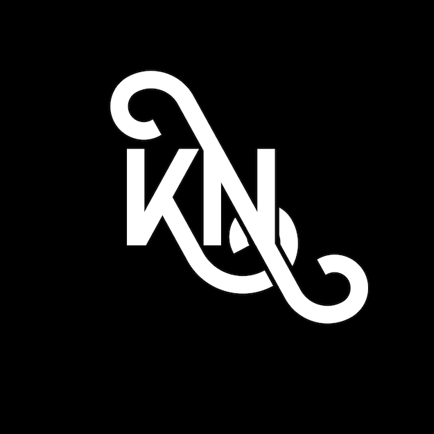 Diseño del logotipo de la letra KN en fondo negro KN iniciales creativas concepto de la letra del logotipo kn diseño de la carta KN diseño de la letra blanca en fondo negro K N k n logotipo