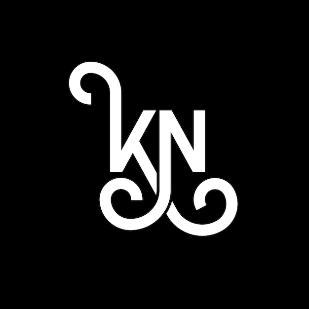 Diseño del logotipo de la letra KN en fondo negro KN iniciales creativas concepto de la letra del logotipo kn diseño de la carta KN diseño de la letra blanca en fondo negro K N k n logotipo