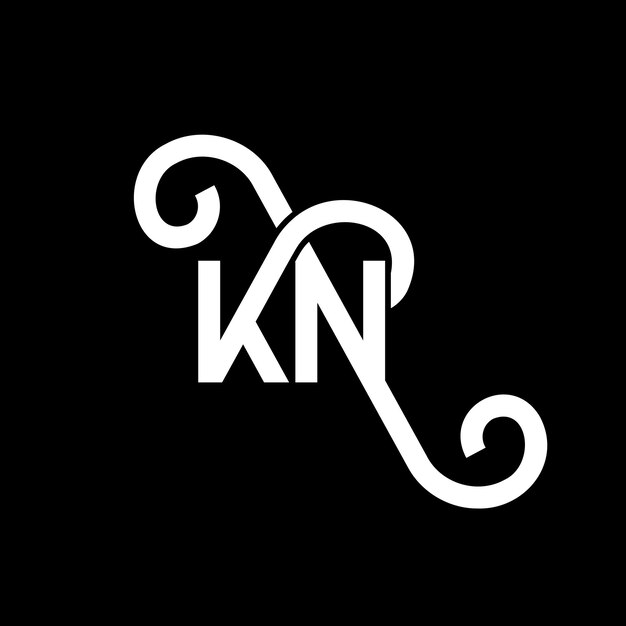 Vector diseño del logotipo de la letra kn en fondo negro kn iniciales creativas concepto de la letra del logotipo kn diseño de la carta kn diseño de la letra blanca en fondo negro k n k n logotipo