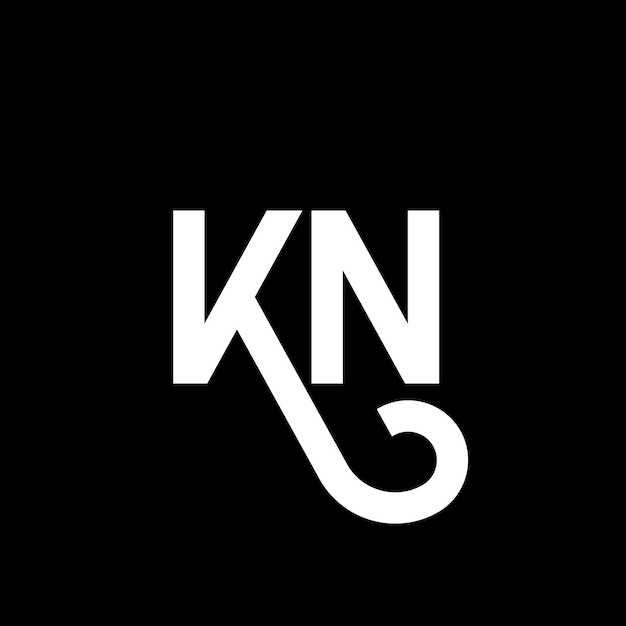 Diseño del logotipo de la letra KN en fondo negro KN iniciales creativas concepto de la letra del logotipo kn diseño de la carta KN diseño de la letra blanca en fondo negro K N k n logotipo
