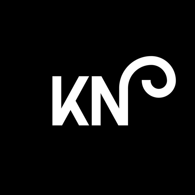 Diseño del logotipo de la letra KN en fondo negro KN iniciales creativas concepto de la letra del logotipo kn diseño de la carta KN diseño de la letra blanca en fondo negro K N k n logotipo