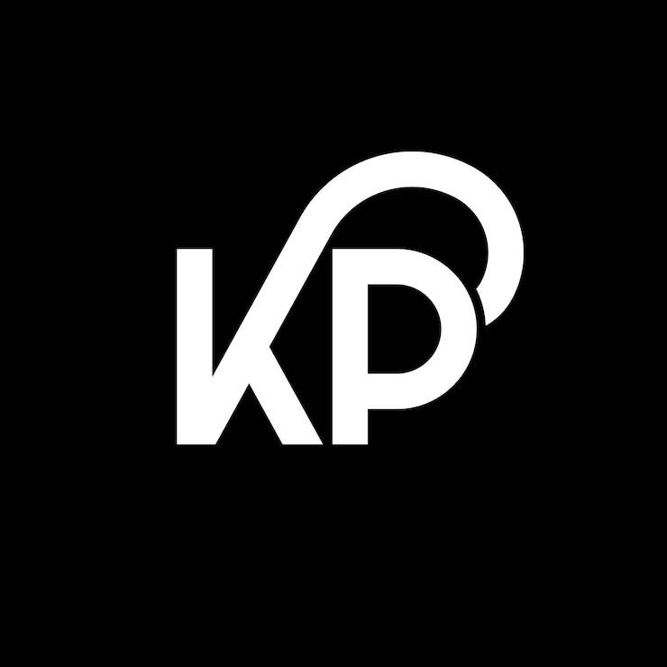 Vector el diseño del logotipo de la letra kp en fondo negro kp iniciales creativas concepto de la letra del logotipo kp diseño de la carta kp diseño de letra blanca en fondo negro