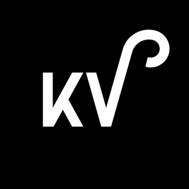Diseño del logotipo de la letra KV en fondo negro KV iniciales creativas concepto del logotipio de la carta KV diseño de la letra kV diseño de las letras blancas en fondo negro