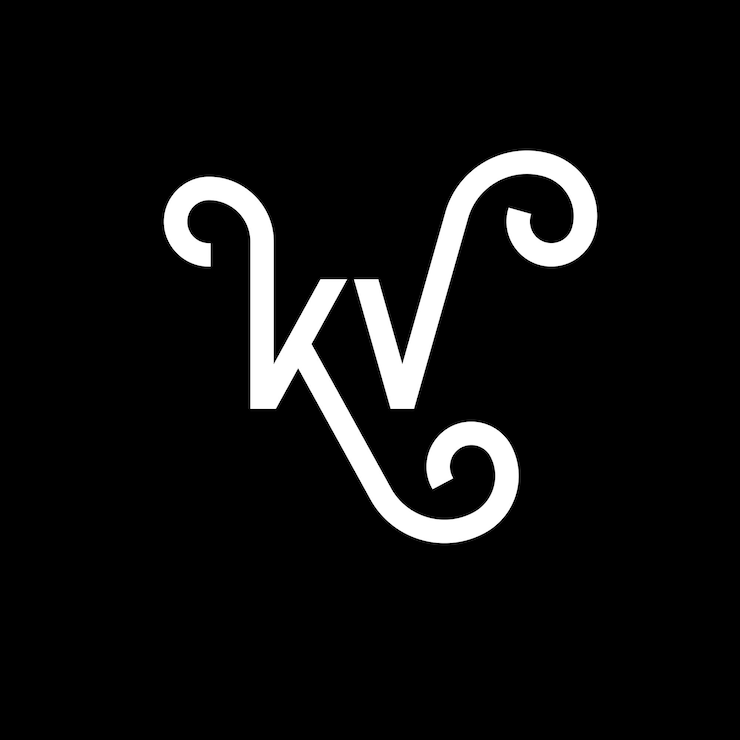 Vector diseño del logotipo de la letra kv en fondo negro kv iniciales creativas concepto del logotipio de la carta kv diseño de la letra kv diseño de las letras blancas en fondo negro