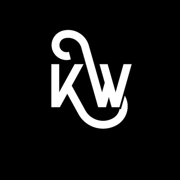 Vector diseño del logotipo de la letra kw en fondo negro kw iniciales creativas concepto del logotipio de la carta kw diseño de la letra kw diseño de las letras blancas en fondo negro