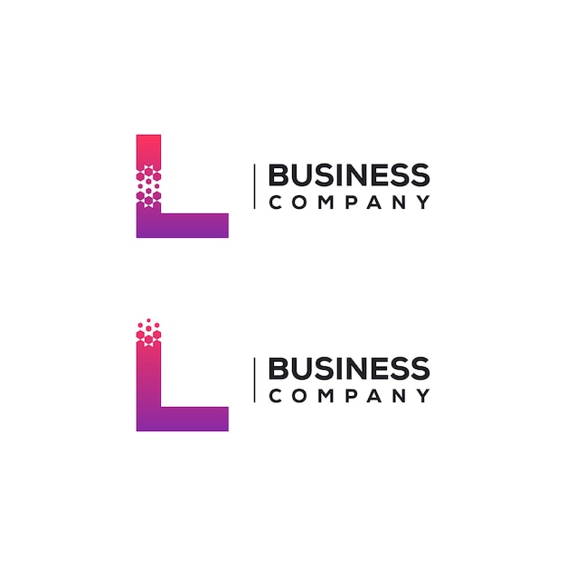 Diseño de logotipo de letra L abstracta con forma de hexágono de píxeles para empresa de tecnología y negocios digitales