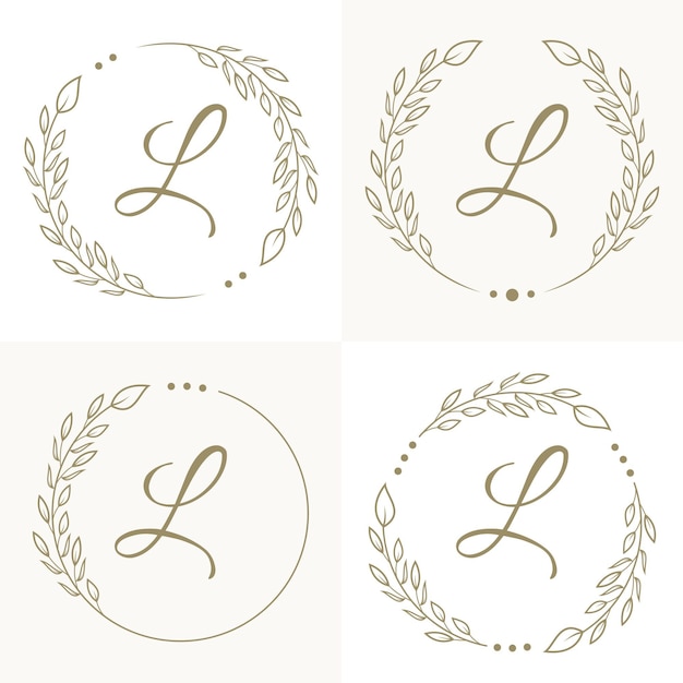 Diseño de logotipo de letra l de lujo con plantilla de fondo de marco floral