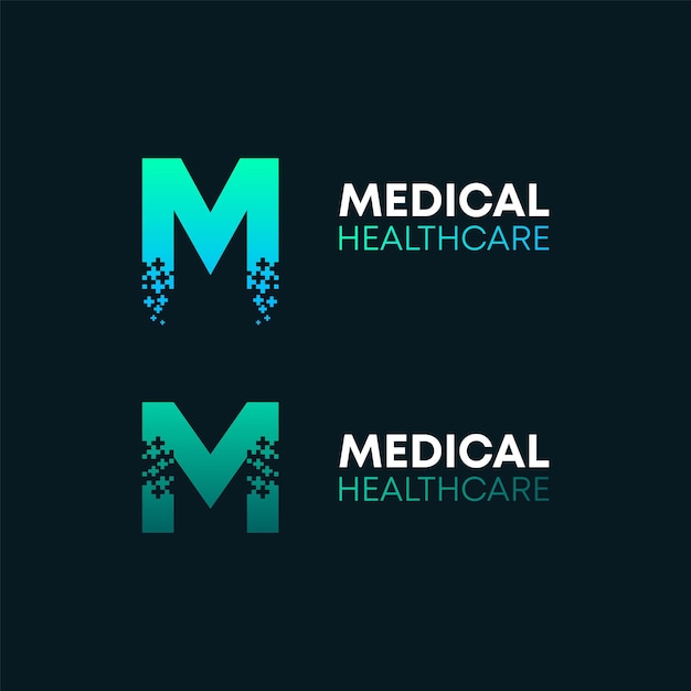 Diseño del logotipo de la letra M abstracta con el concepto Pixels Plus para Medical and Healthcare Business Company