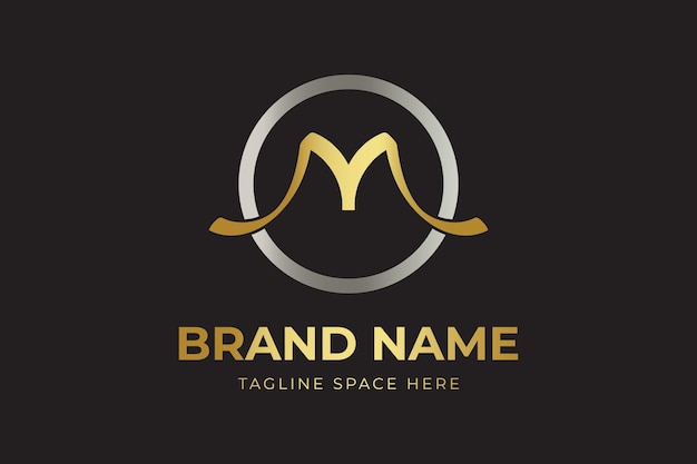 Diseño de logotipo de letra M con círculo plateado M Tipografía Color dorado Letras creativas Icono Logotipo