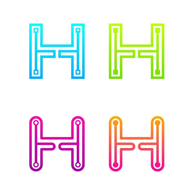 Diseño del logotipo de la letra M con conexión de tres líneas y puntos para la empresa de tecnología y negocios digitales