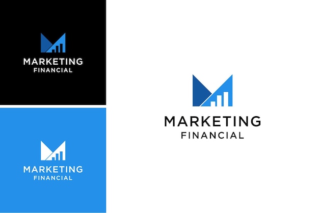 diseño de logotipo de letra M de marketing creativo con gráfico de barras