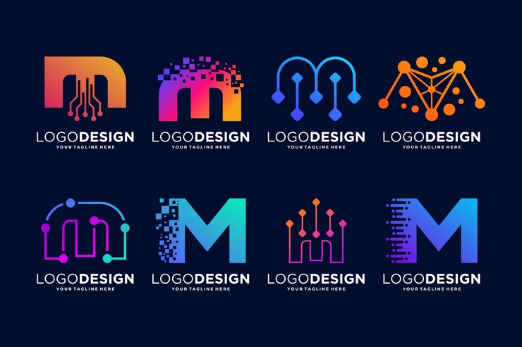 Vector diseño del logotipo de la letra m tech conexión digital y concepto del logotipo científico