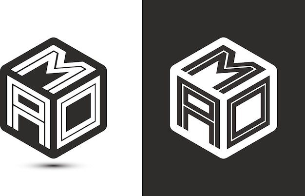 Diseño de logotipo de letra MAO con logotipo de cubo ilustrador logotipo vectorial estilo de superposición de fuente de alfabeto moderno