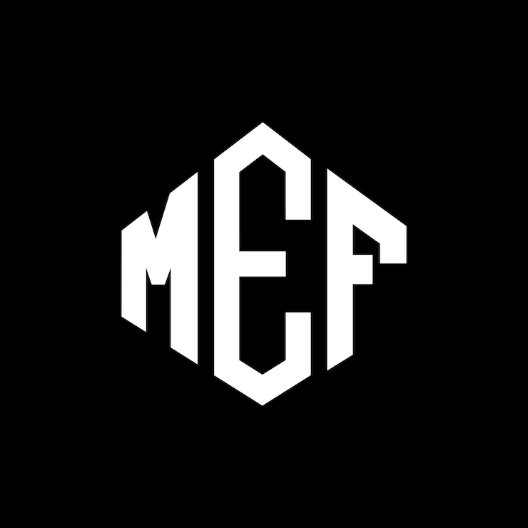Vector diseño del logotipo de la letra mef con forma de polígono mef diseño del logotipo en forma de póligono y cubo mef hexágono modelo de logotipo vectorial colores blanco y negro mef monograma negocio y logotipo inmobiliario