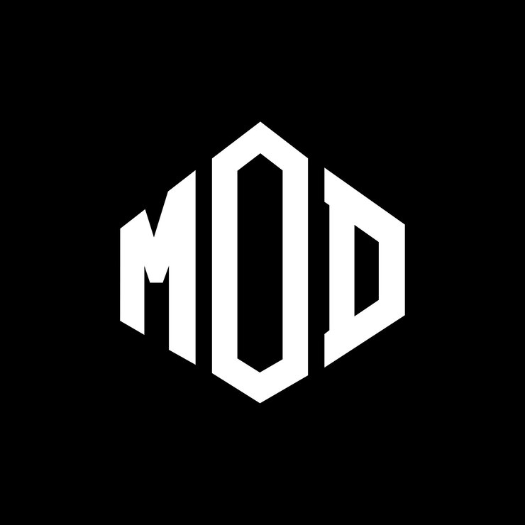 Vector diseño del logotipo de la letra mod con forma de polígono mod diseño del logotipo en forma de póligono y cubo mod hexágono modelo de logotipo vectorial colores blanco y negro mod monograma de negocios y logotipo de bienes raíces