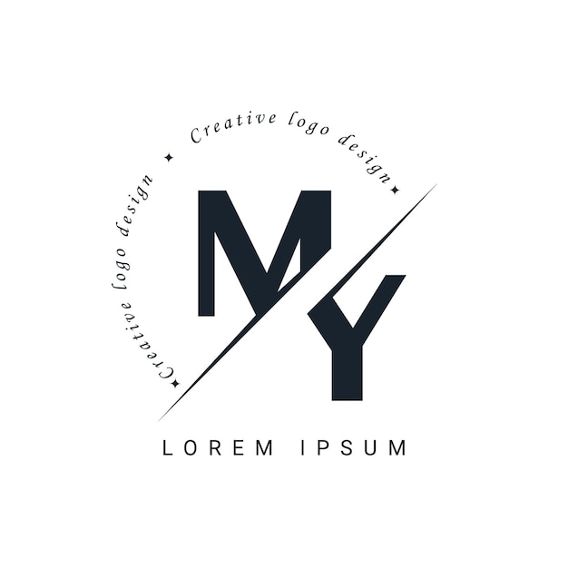 Diseño del logotipo de la letra MY con un corte creativo Diseño creativo del logotipo