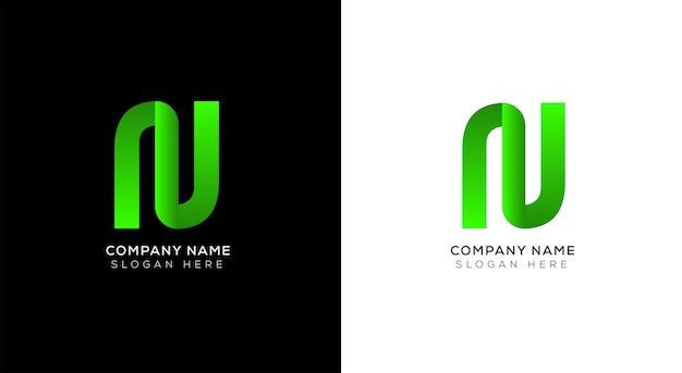 Diseño de logotipo de letra n 3D con fondo blanco y negro