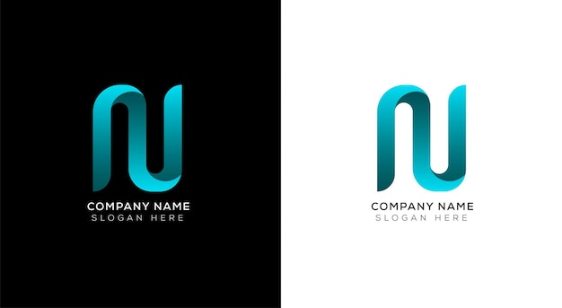 Diseño de logotipo de letra n 3D con fondo blanco y negro