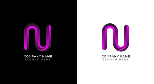 Diseño de logotipo de letra n 3D con fondo blanco y negro
