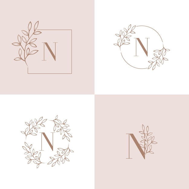 Diseño de logotipo letra n con elemento de hoja de orquídea