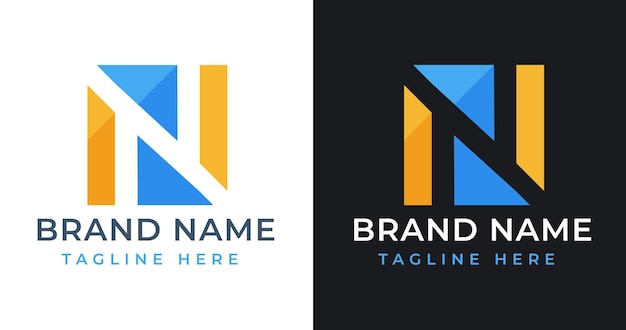 Diseño de logotipo de letra N con estilo de forma cuadrada