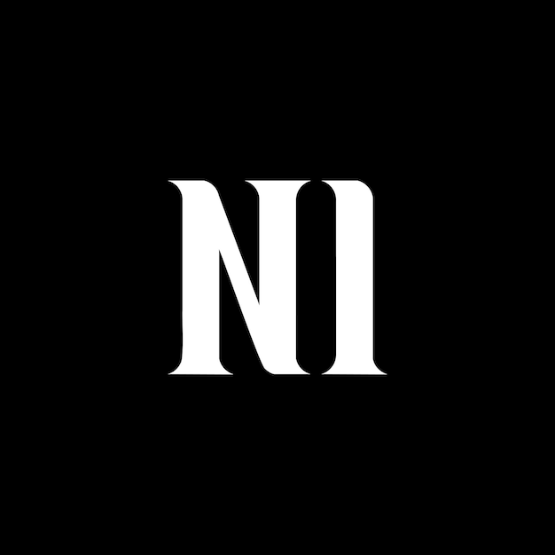 El diseño del logotipo de la letra N I La letra inicial N I, el monograma en mayúscula, el logotipo en color blanco, el logotipio N I el diseño N I N I