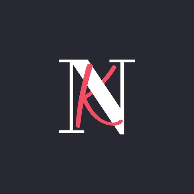 El diseño del logotipo de la letra NK perfectamente mezclado con las iniciales de la carta NK