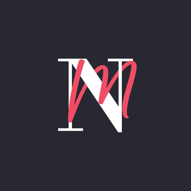 El diseño del logotipo de la letra NM perfectamente mezclado con las iniciales de la carta NM