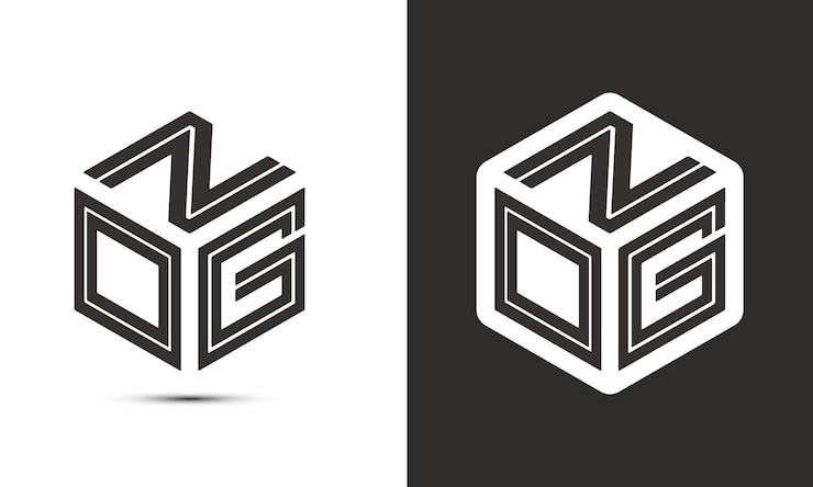 Vector diseño del logotipo de la letra nog con el logotipo del cubo del ilustrador, el logotipo vectorial, el estilo de superposición de fuentes alfabéticas modernas