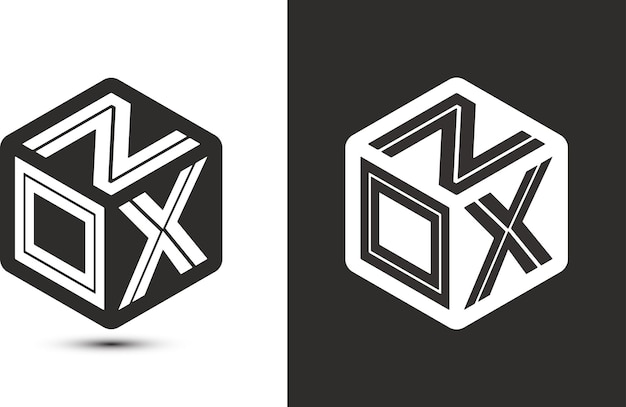 Diseño de logotipo de letra NOX con logotipo de cubo ilustrador logotipo vectorial estilo de superposición de fuente de alfabeto moderno