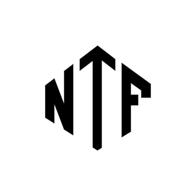 Diseño del logotipo de la letra NTF con forma de polígono NTF polígono y forma de cubo diseño del logotipo NTF hexágono patrón del logotipo vectorial colores blanco y negro NTF monograma logotipo de negocios y bienes raíces