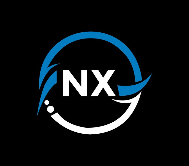 Vector diseño de logotipo de letra nx con forma de círculo diseño de logotipo de forma de círculo y cubo nx negocio de monograma nx