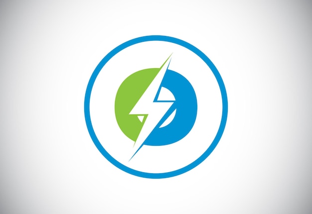 Diseño de logotipo de letra O inicial con perno de trueno de iluminación Vector de logotipo de letra de perno eléctrico
