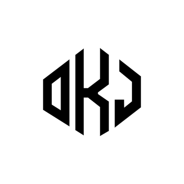 Diseño de logotipo de letra OKJ con forma de polígono OKJ poligono y forma de cubo diseño de logotipo OKJ hexágono patrón de logotipo vectorial colores blanco y negro OKJ monograma logotipo de negocios e inmobiliario
