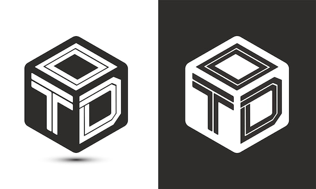 Diseño de logotipo de letra OTD con logotipo de cubo ilustrador logotipo vectorial estilo de superposición de fuente de alfabeto moderno