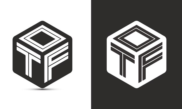 Diseño de logotipo de letra OTF con logotipo de cubo ilustrador logotipo vectorial estilo de superposición de fuente de alfabeto moderno