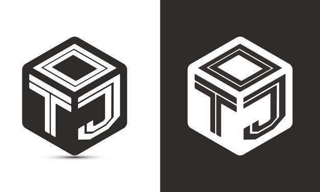 Diseño del logotipo de la letra OTJ con el logotipo vectorial del cubo del ilustrador estilo de superposición de fuentes alfabéticas modernas
