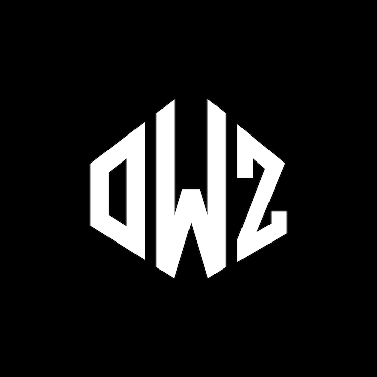Vector diseño de logotipo de letra owz con forma de polígono owz diseño de logotipo en forma de póligono y cubo owz hexágono plantilla de logotipo vectorial colores blanco y negro owz monograma de negocios y logotipo inmobiliario