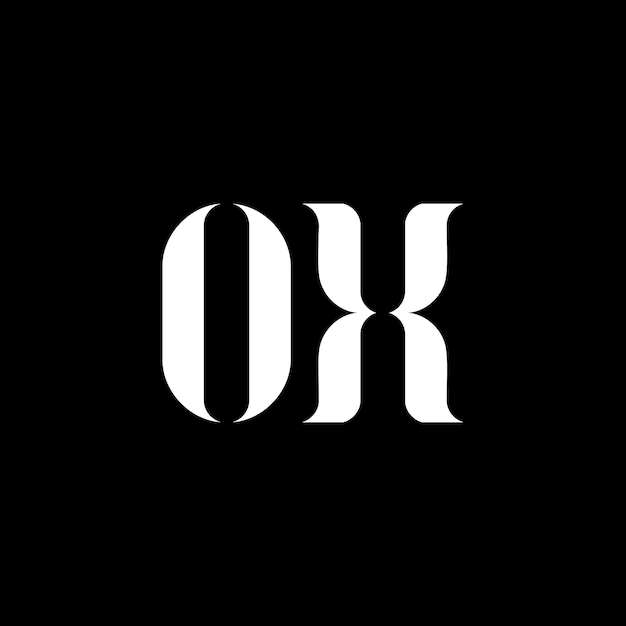 Diseño del logotipo de la letra OX La letra inicial OX monograma en mayúsculas Logotipo de color blanco OX logotipo O X diseño OX O X