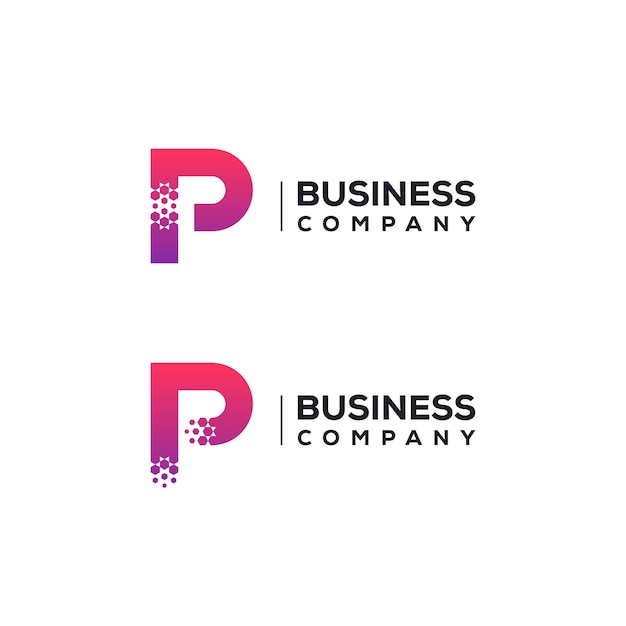 Diseño de logotipo de letra p abstracta con forma de hexágono de píxeles para empresa de tecnología y negocios digitales