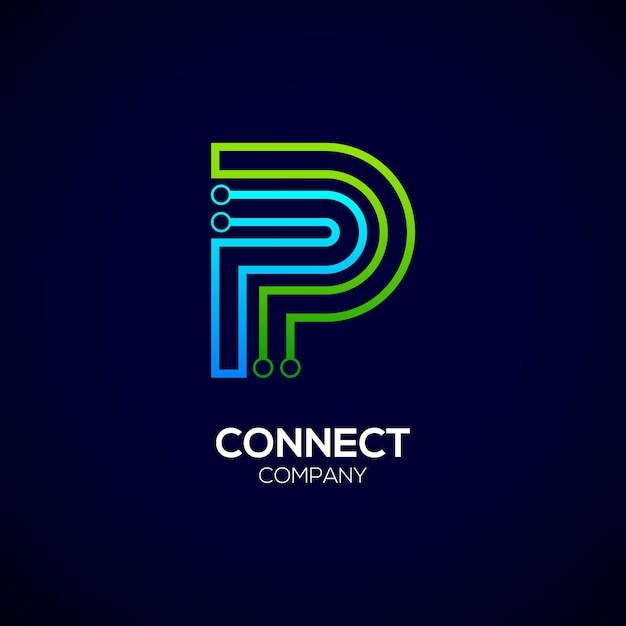 Vector diseño del logotipo de la letra p abstracta con line and dots connect para tecnología y empresa de negocios digitales