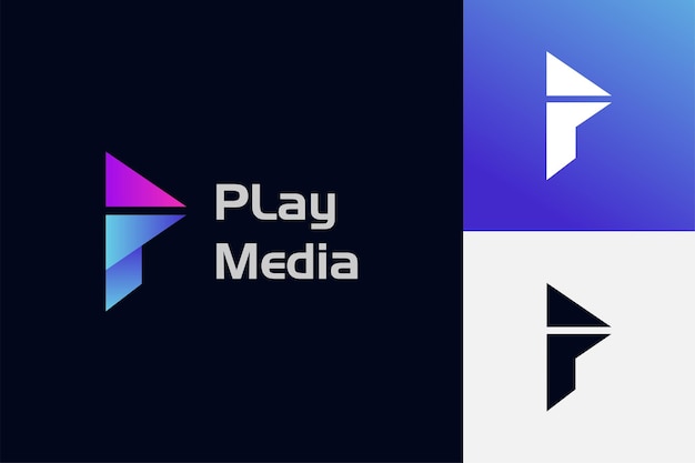 Diseño de logotipo de letra P abstracto con símbolo de vector de icono de reproducción para el logotipo de elementos de tecnología de medios
