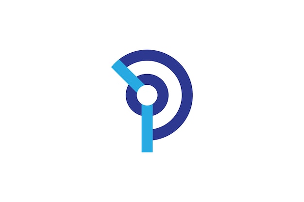 Diseño de logotipo de letra P azul simple y abstracto con concepto de visión ocular adecuado para tecnología de visión de cámara o logotipo de empresa de seguridad