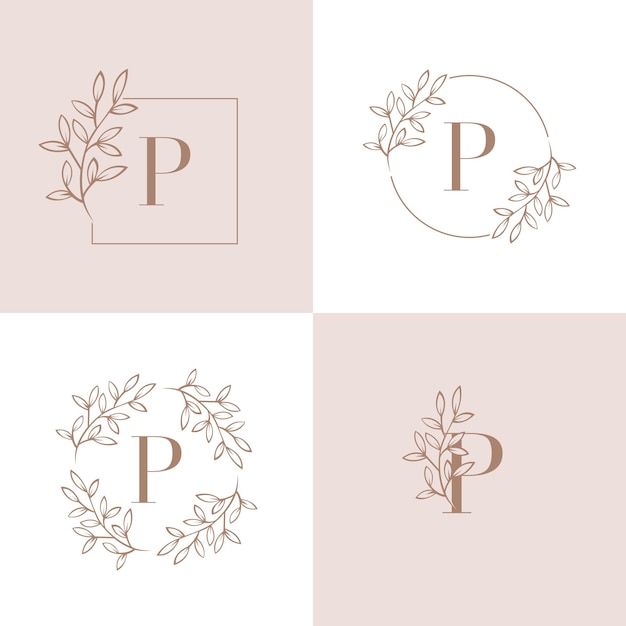 Diseño de logotipo letra p con elemento de hoja de orquídea