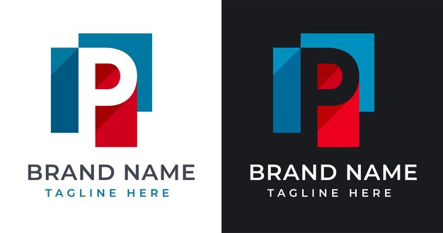 Diseño de logotipo de letra P con estilo de forma cuadrada abstracta