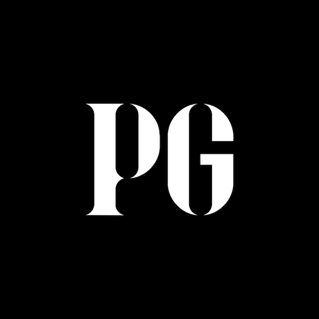 El diseño del logotipo de la letra P G La letra inicial P G, el monograma en mayúscula, el logotipo en color blanco, el logotipio de P G el diseño de P G P G