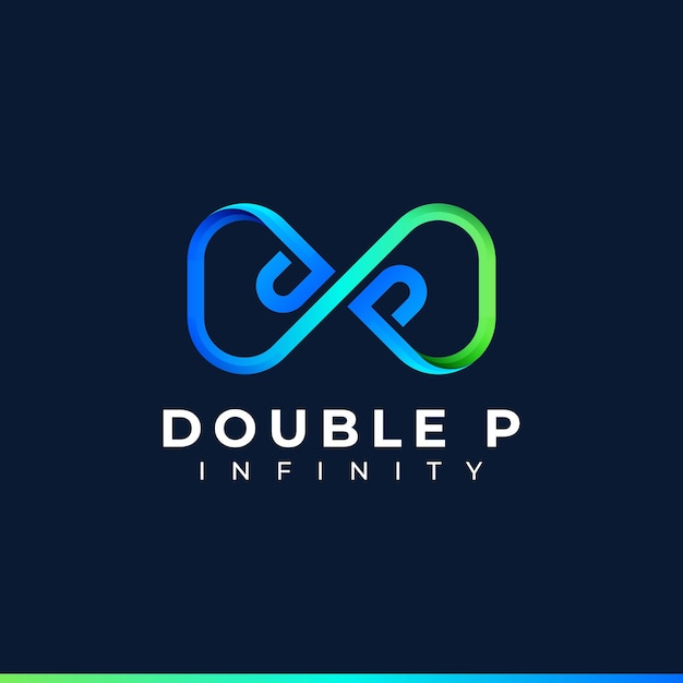 Diseño del logotipo de la letra P Infinity y símbolo de color degradado azul verde para la marca de la empresa comercial