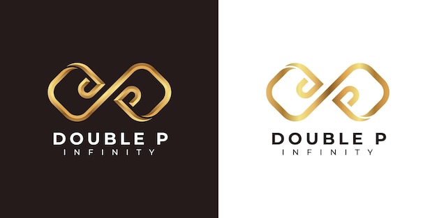 Diseño del logotipo de la letra p infinity y símbolo premium gold elegant para business company branding and corp