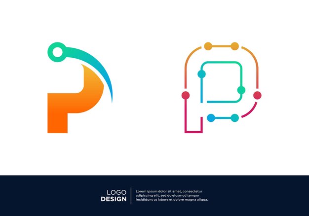 Diseño del logotipo de la letra P de la inteligencia artificial