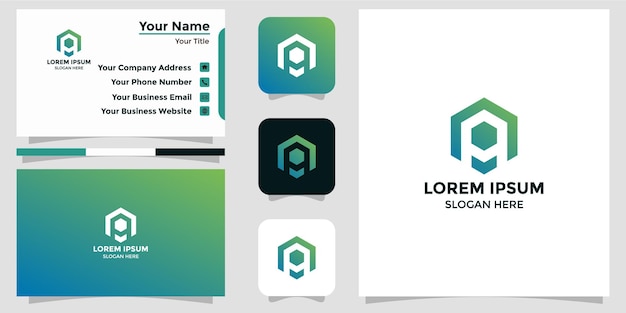 Vector diseño de logotipo letra p y tarjeta de visita